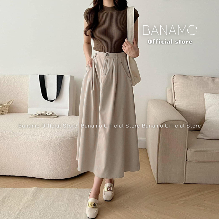 Chân váy Bigsize Banamo Fashion chân váy kaki dáng dài cạp cao cài khuy có chun sau 587 | BigBuy360 - bigbuy360.vn