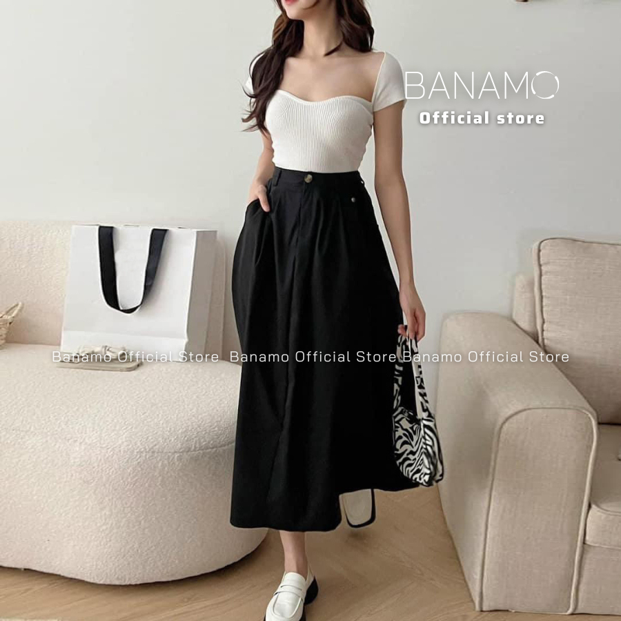 Chân váy Bigsize Banamo Fashion chân váy kaki dáng dài cạp cao cài khuy có chun sau 587 | BigBuy360 - bigbuy360.vn