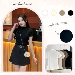 Áo thun cổ leo ngắn tay dáng ôm babytee trẻ trung năng động basic dễ dàng phối đồ - michie.house - A286