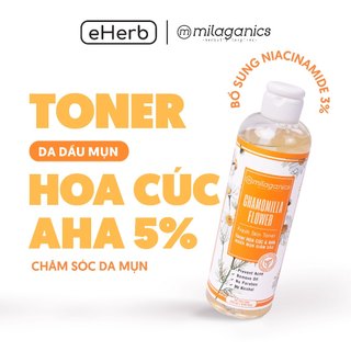 Toner nước hoa hồng hoa cúc & aha 5% Milaganics ngừa mụn, giảm dầu dành cho da dầu mụn 250ml