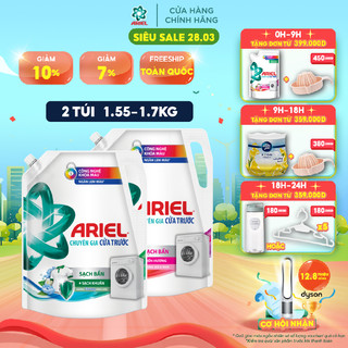 Combo 2 Túi Nước Giặt Ariel Cửa Trước Ngăn Lem Màu Nhiều Mùi Hương Túi 1.7KG/1.55KG
