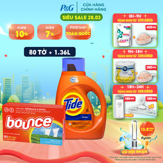 Bộ đôi Nước giặt Tide Original truyền thống 1.36 L và Giấy sấy thơm quần áo Bounce 80 tờ