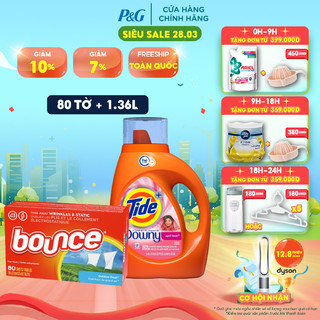 Bộ đôi Combo  Nước giặt Tide Downy April 1.36 L và Giấy sấy thơm quần áo Bounce 80 tờ