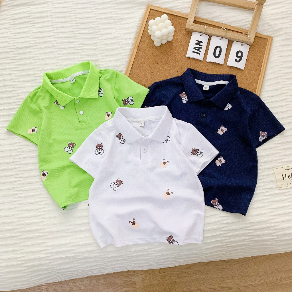 Áo Polo Cổ Kẻ cho bé Chất cotton cao cấp, áo phông cộc tay bé trai có cổ họa tiết trơn - BAOBAO KIDS