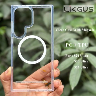 Ốp lưng kính trong suốt Likgus cho SamSung S24 Ultra / S23 Plus /S22 Ultra.Tích hợp nam châm sạc không dây khoe màu máy
