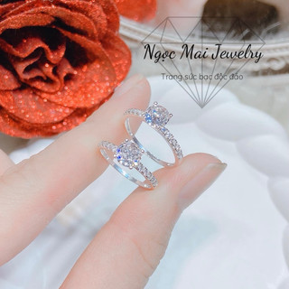 Nhẫn đá cao 4 chấu 1 hàng đá xinh xắn bạc ta ngọc mai jewelry