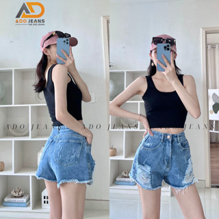 Quần jean đùi nữ ADO JEANS rách gấu lưng cao hack dáng, quần đùi bò thời trang năng động trẻ trung cho mùa Hè( S14)