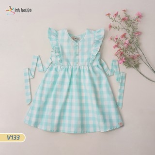 Váy trẻ em Cotton Xinh House Dáng Xòe Kẻ Caro Màu Xanh Mint Cho Bé Gái
