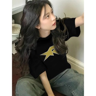 Số.R logo Đen áo phông nữ form rộng trắng mùa hè in ấn cổ tròn 100%cotton áo thun tay ngắn focus local brand