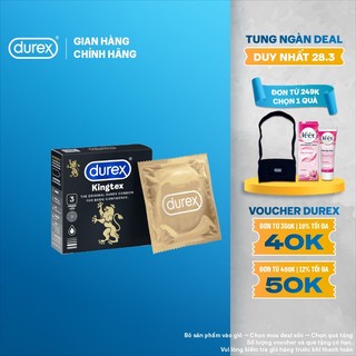 Bao cao su Durex Kingtex ôm sát, bôi trơn, size 49mm, hộp 3 bao