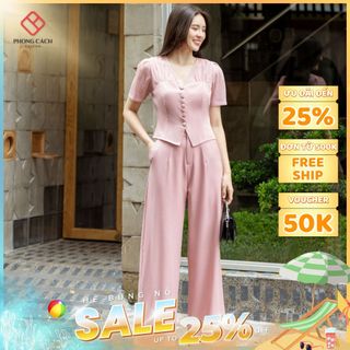 Set bộ áo kiểu cổ điển quần ống rộng SJ1169 Phong Cách SAIGON