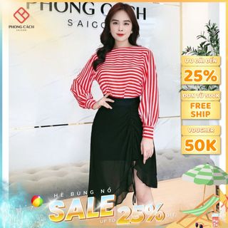 Áo kiểu tay dài kẻ sọc SA030 Phong Cách SAIGON