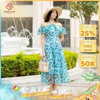 Đầm maxi hoa trễ vai bèo cột nơ xinh xắn 2in1 SD1436 - Phong Cách SAIGON