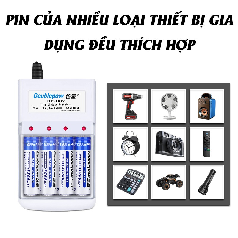 Bộ Sạc Pin DP-B02 Doublepow 1200mAh AA/AAA Bộ Sạc Pin Tiểu Đồ chơi trẻ em Thiết bị gia dụng Pin Có thể thay thế pin 1.5V