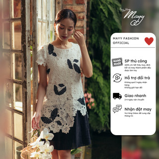 Đầm thiết kế cao cấp MAYY FASHION ren trắng thêu hoa cổ tròn tay ngắn Minh San