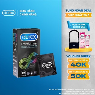 Bao cao su Durex Performa kéo dài thời gian, size 52mm, hộp 12 bao