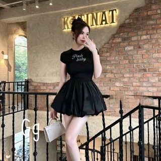 đầm tay ngắn cổ tròn tay ngắn đính hạt dáng ngắn xòe