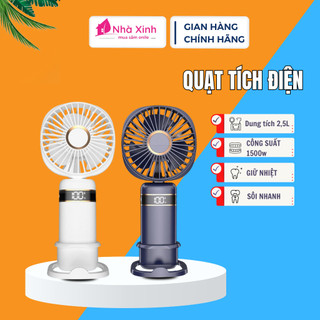 Quạt cầm tay tích điện mini để bàn 5 tốc độ gió, quạt tích điện  có màn hình led cực tiện lợi_QMN11