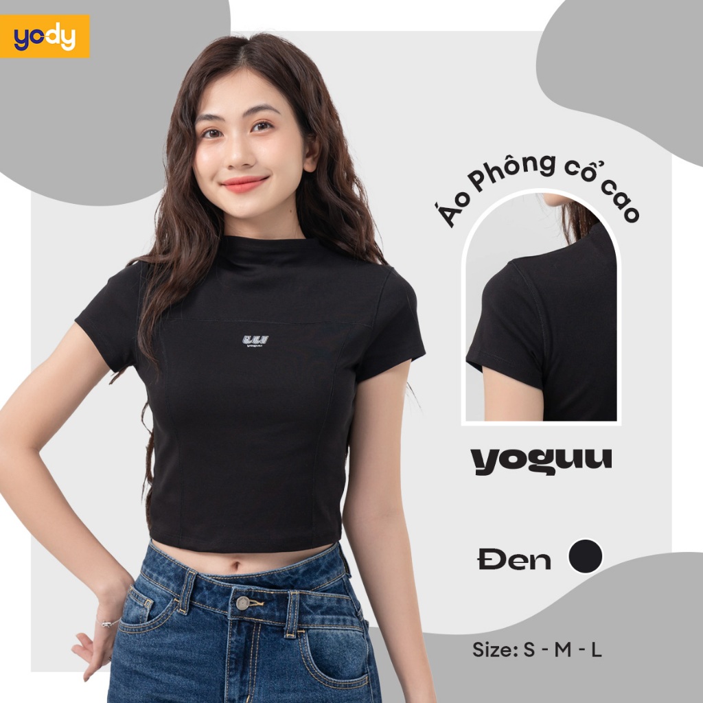 Áo croptop Yoguu áo T-shirt cổ cao cá tính vải siêu co giãn và đàn hồi mặt