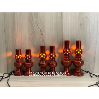 Đèn bàn thờ gỗ tràm màu nâu đỏ kèm bóng - đèn bàn thờ gỗ