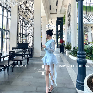 Váy sơ mi voan tơ lệch vai tua rua D28