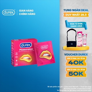 Bao cao su Durex Pleasuremax gân gai tăng khoái cảm, size 56mm, hộp 3 bao