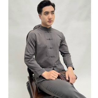 Đồ lam đi chùa nam dài tay, pháp phục đi chùa nam chất đũi nhật cách tân pháp phục ngọc diệp