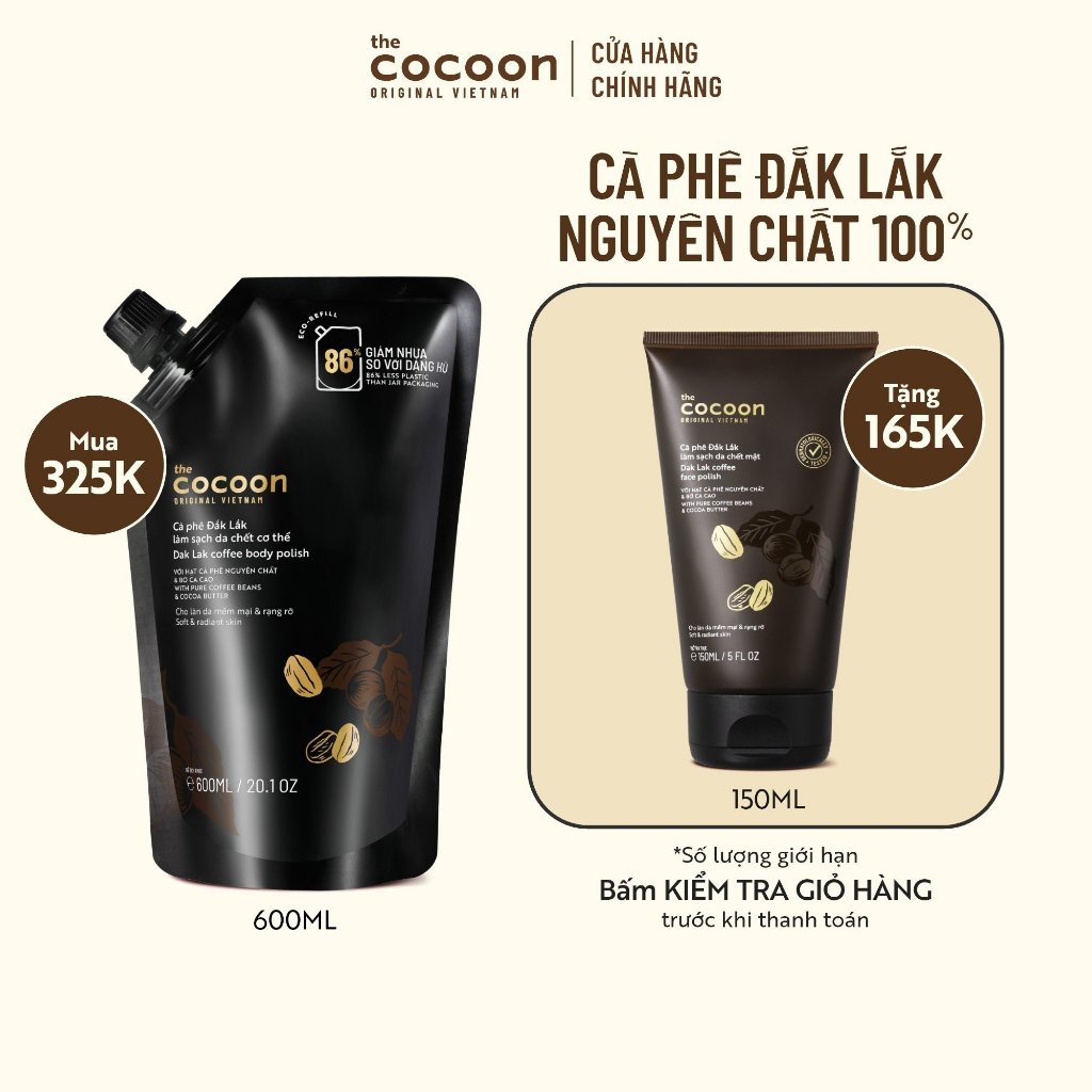 Túi Refill - Cà phê Đắk Lắk làm sạch da chết cơ thể Cocoon 600ml