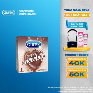 Bao cao su Durex Naughty Chocolate hương socola (size 53mm, hộp 3 bao)