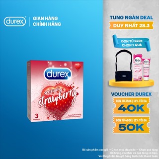 Bao cao su Durex Sensual Strawberry hương dâu (size 53mm, 3 bao/hộp)