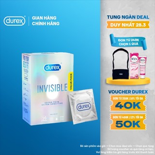  Bao Cao Su Durex Invisible Siêu Mỏng, Size 52 mm, Hộp 16 Bao Mới Ra Mắt - Hộp Lớn Siêu Tiết Kiệm