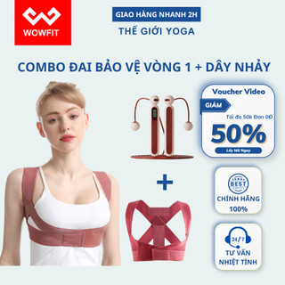 COMBO Dây nhảy không dây đếm số giảm cân và đai chống gù lưng WOWFIT bảo vệ vòng 1, định hình khi tập yoga, gym