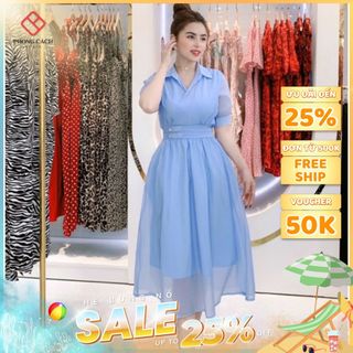 Đầm xòe cổ sơ mi nhún eo SD1381 Phong Cách SAIGON