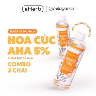 Combo 2 toner nước cân bằng hoa cúc & AHA 5% ngừa mụn, giảm dầu dành cho da dầu mụn MILAGANICS 250ml (chai)