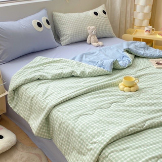 Bộ chăn ga gối hè đũi đậu lành siêu mềm mát kẻ caro phối hai mặt biến đổi phong cách set 4 món trẻ trung