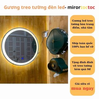 Gương tròn treo tường có đèn, Gương trang điểm giá rẻ size tròn 40cm kèm phị kiện treo