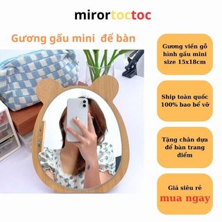 Gương trang điểm để bàn, Gương hình gấu, gương mini cute trang trí decor kích thước 15x18cm