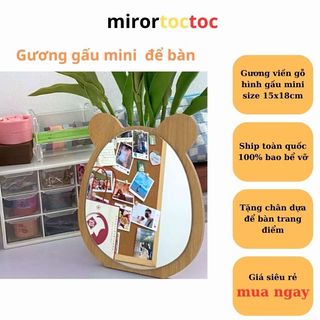 Gương trang điểm để bàn, gương mini, gương hình gấu cute kích thước 15x18cm
