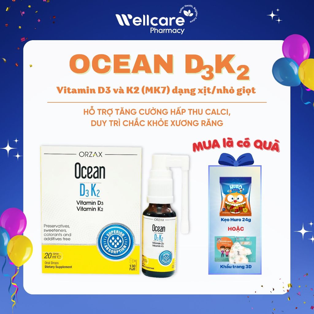 Ocean D3K2 ORZAX dạng xịt bổ sung vitamin D3 K2 - hỗ trợ phát triển chiều cao và chắc xương cho trẻ sơ sinh và trẻ nhỏ