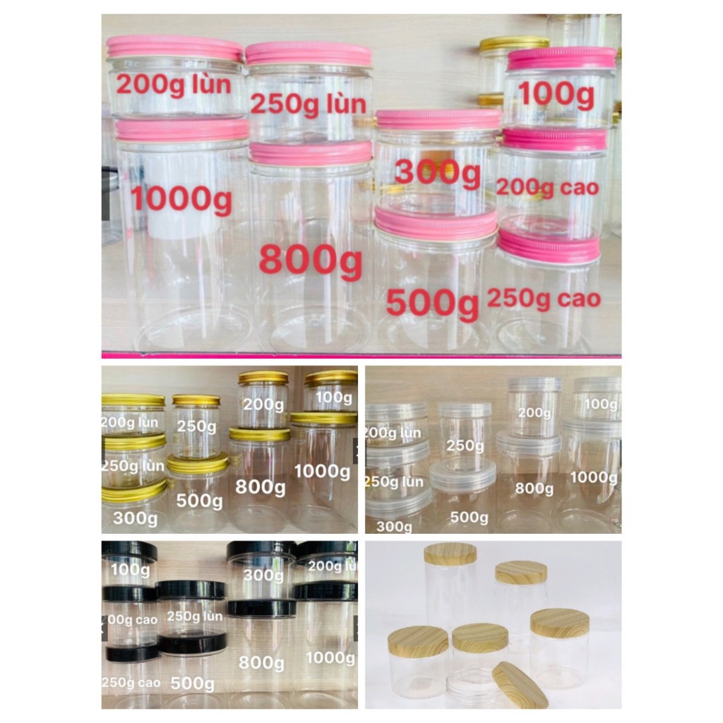 hủ đựng kem body pét trong(COMBO 10 CÁI) 100g 200g 250gr 300gr 500gr 600gr 1kg)phi 67 vs phi 8,9