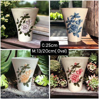 Bình dáng ly dẹt - hình oval - Bát tràng