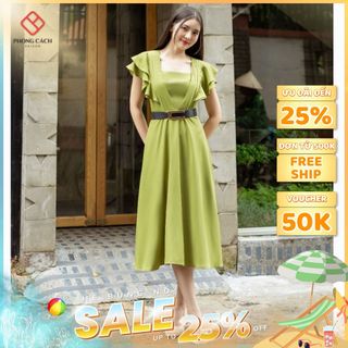 Đầm xòe tay cánh tiên xếp ly sang trọng SD1461 - Phong Cách SAIGON