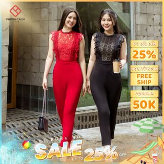 Jumpsuit ống đứng phối ren cổ lọ sát nách SJ727 - Phong Cách SAIGON