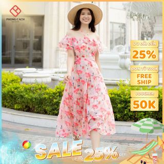 Đầm maxi hoa trễ vai bèo cột nơ xinh xắn 2in1 SD1436 - Phong Cách SAIGON