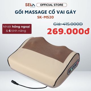 Gối Massage Cổ Vai Gáy MS20 Hồng Ngoại 20 Bi Thế Hệ Mới Màu Trắng Kem Bảo Hành Chính hãng 12 Tháng