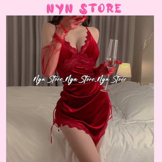 Váy ngủ sexy đồ ngủ gợi cảm nhung mềm cao cấp hai dây cosplay tặng kèm quần chip quyến rũ