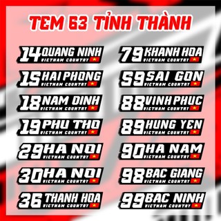 Tem dán xe 63 Tỉnh Thành, Tem Performance 63 Tỉnh Thành cao cấp, Decal Chống Nước, chống phai màu, lột dán