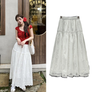 Chân váy midi trắng ren dài hoạ tiết hoa cỏ siêu xinh