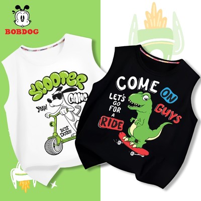 Áo ba lỗ bé trai BOBDOG, áo bé trai mặc hè chất cotton mỏng mát in hình khủng long cute cho bé