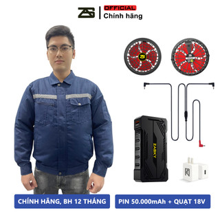 Bộ Áo Khoác Quạt Gió ZASKY Nhật Bản Cao Cấp, Pin Khủng 50.000mAh, Quạt 18V Chạy Êm Khỏe, Chất Liệu Vải Kaki 100%, BH 12T